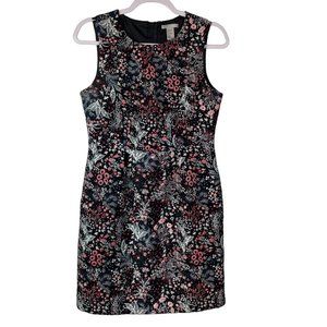 H & M Dress Floral Sleeveless Jacquard Texture  Size 8 Sheath Pencil